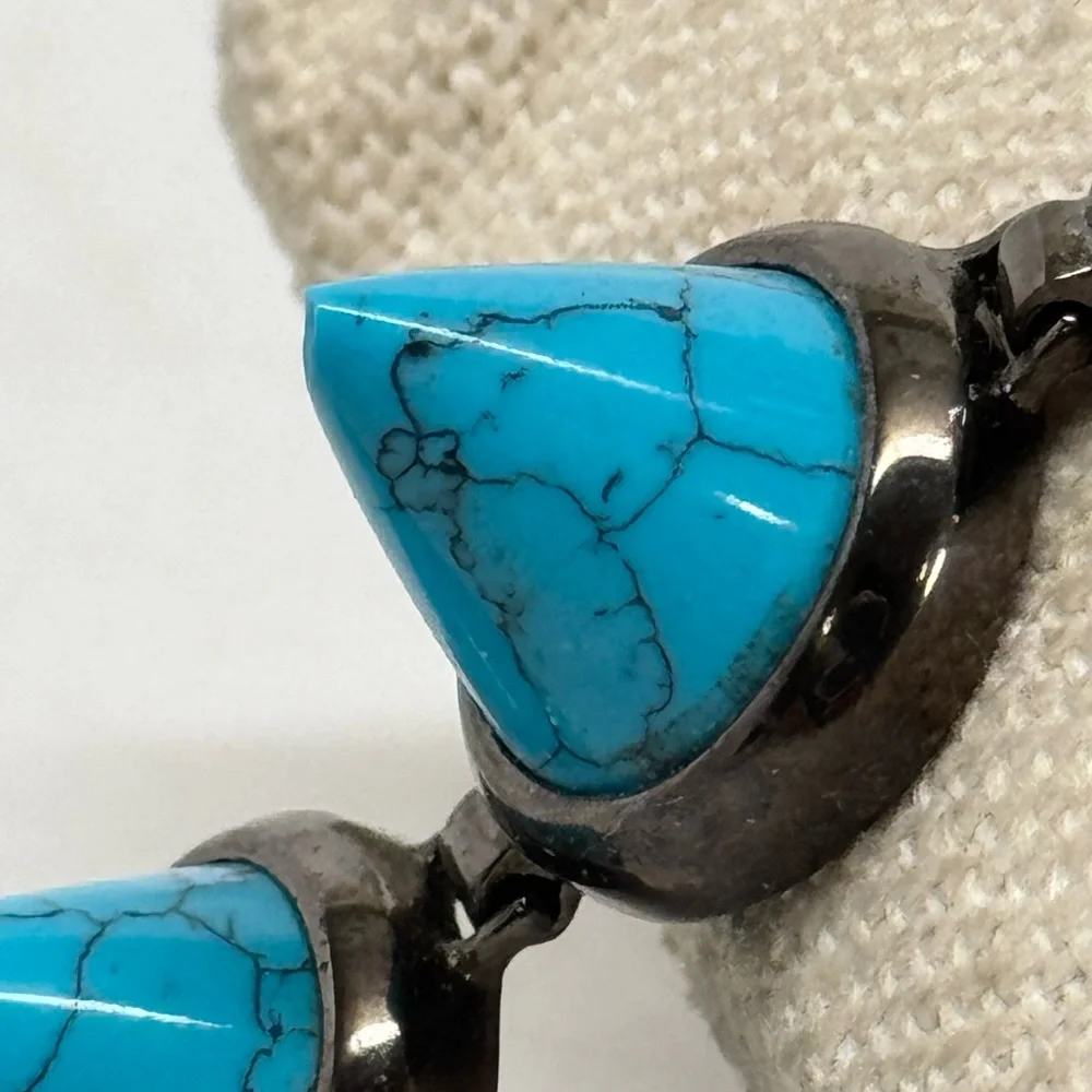 Eddie Borgo Turquoise Cone Bracelet Gunmetal Black Sterling Silver - Picture 14 of 14